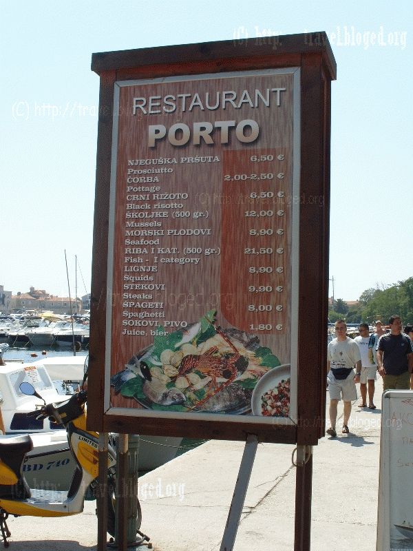 Цены в ресторане Porto в Будве по состоянию на август 2008 года